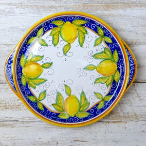 Round tray with handles - large, 30cm diam - Lemon