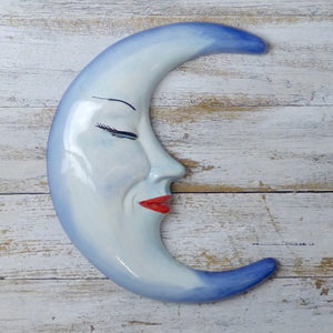 Ceramic moon wall art - blue, large
