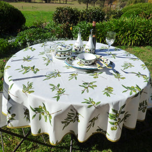 Round cotton tablecloth - 180cm diameter - green olives